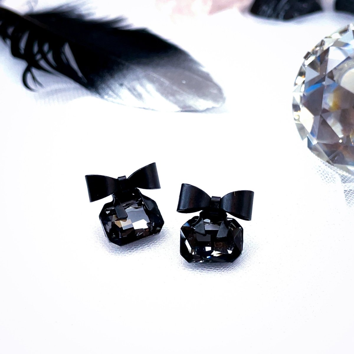 Black Crystal Bow Studs - SandyKandy