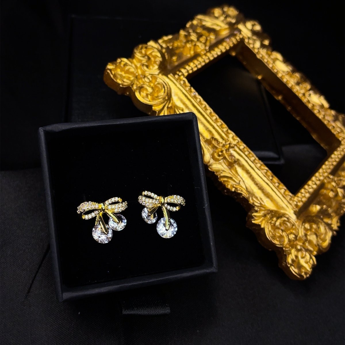 Crystal Cherry Bow Studs - SandyKandy