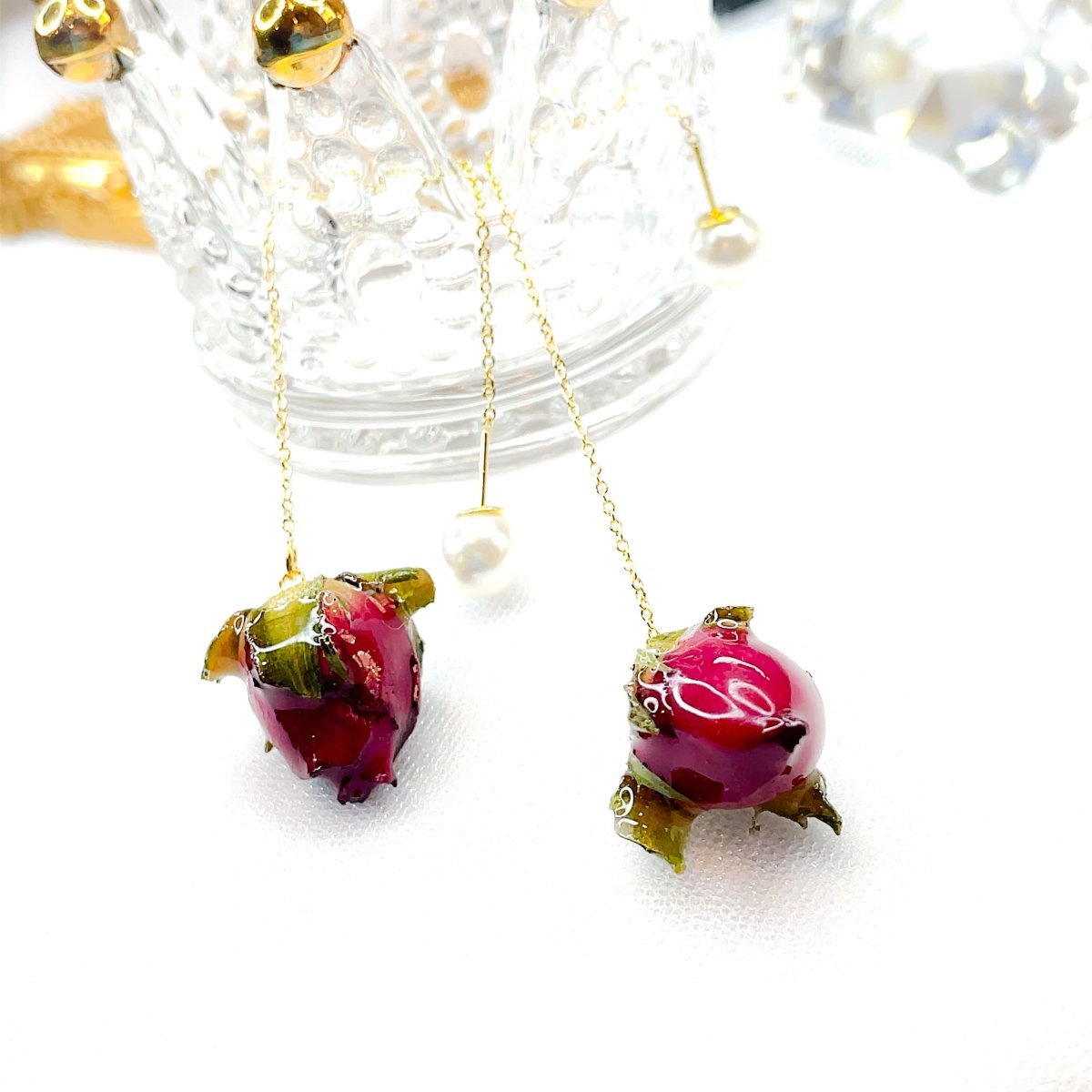Preserved Rose Buds Threader Earrings - SandyKandy