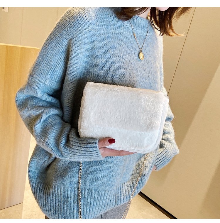 Chic Flap Design Solid Color Plush Crossbody Bag | SandyKandy Limited Co