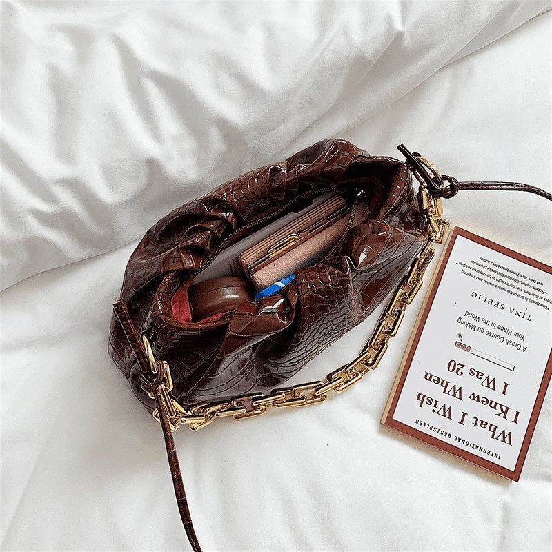 Crease Thick Chain Design Solid Color Shoulder Bag Tote Baguette | SandyKandy Limited Co