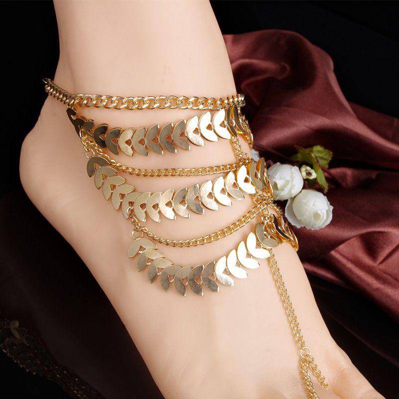Exaggerated Multilayer Tassel Gold Color Anklet | SandyKandy Limited Co