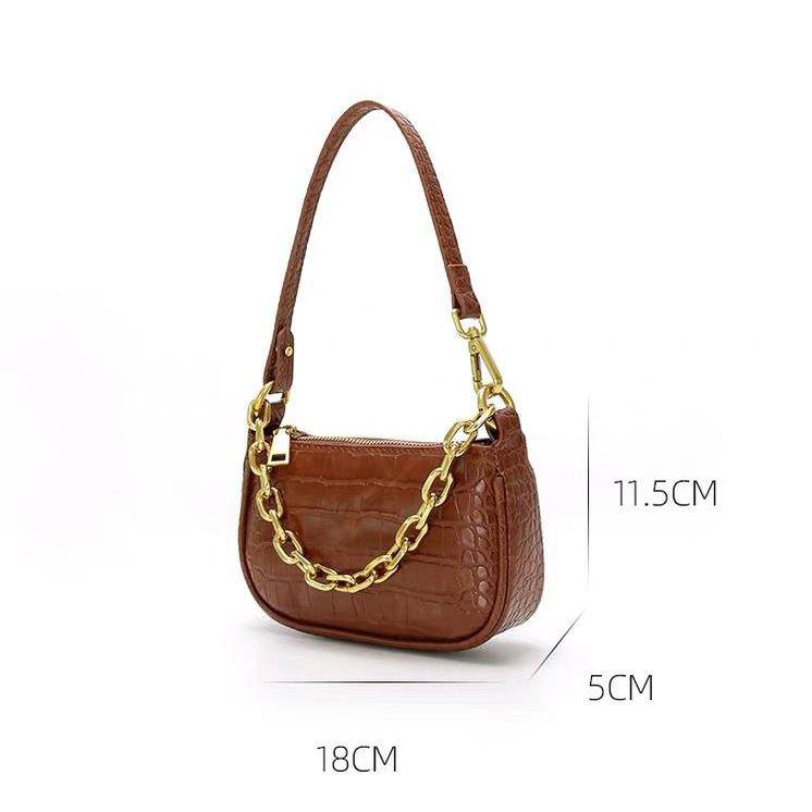 Golden Brown French Underarm Handbag Chain Purse