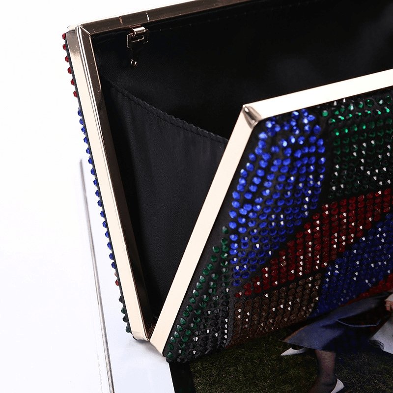 Rhinestone Inlay Color Blocking Clutch Square Evening Bag | SandyKandy Limited Co