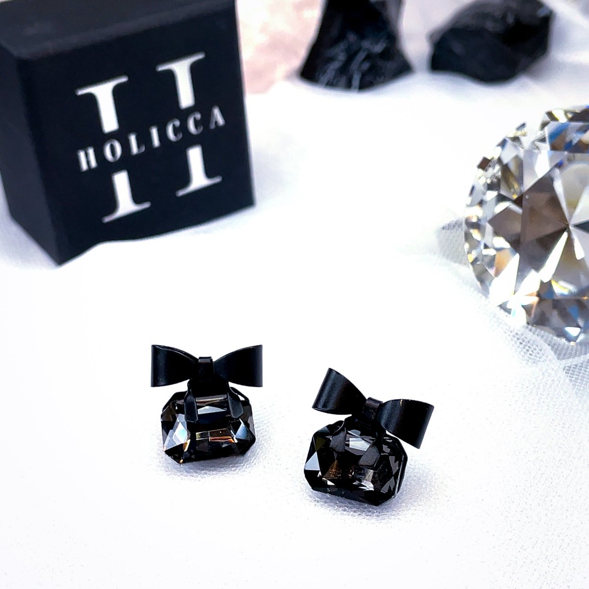 Black Crystal Bow Studs - SandyKandy
