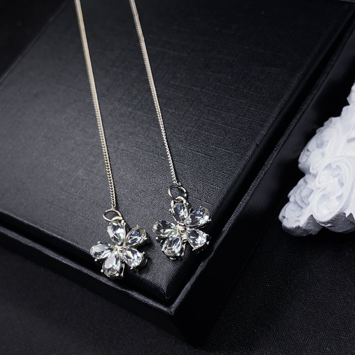 Crystal Flower Threader Earrings with Pearl Studs - SandyKandy