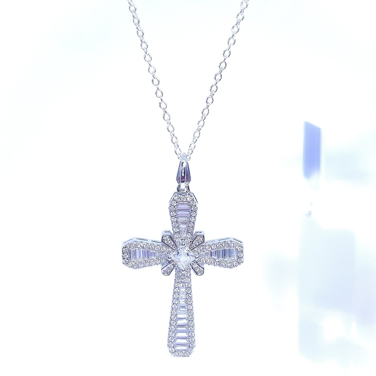 Emerald Cut Crystal Cross Necklace - SandyKandy