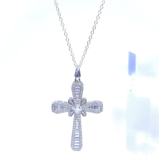 Emerald Cut Crystal Cross Necklace - SandyKandy