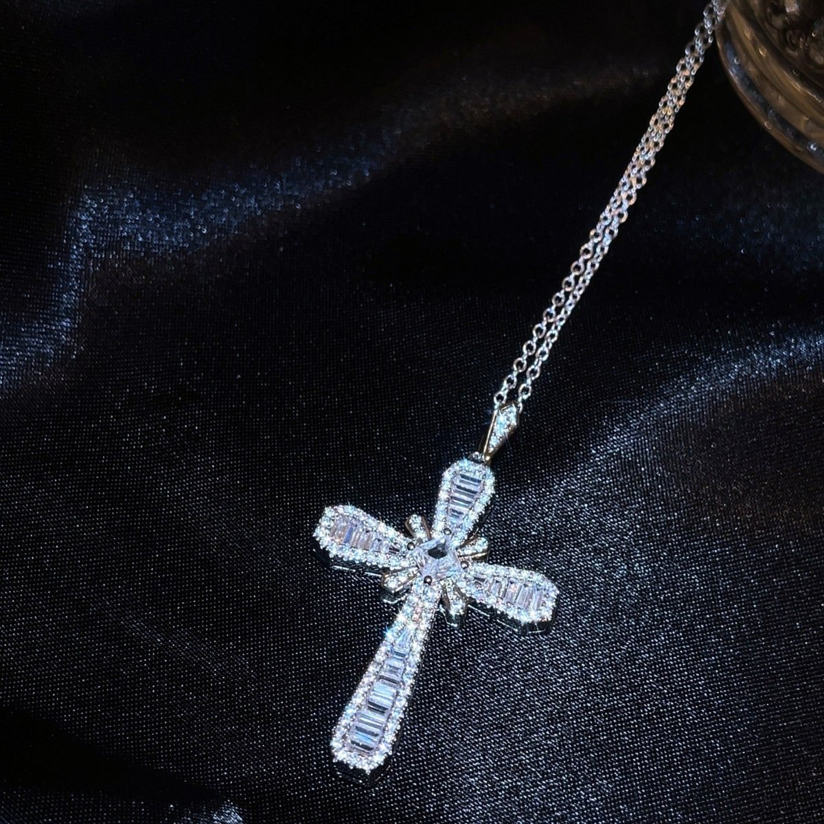 Emerald Cut Crystal Cross Necklace - SandyKandy