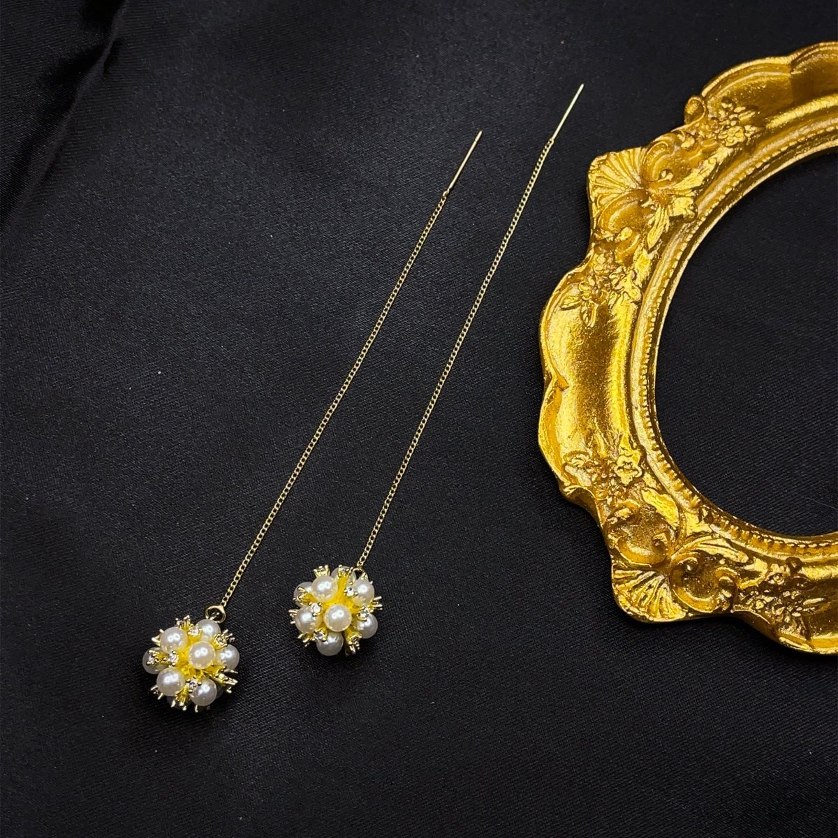 Pearl Pom Pom Ear Threader Earrings - SandyKandy