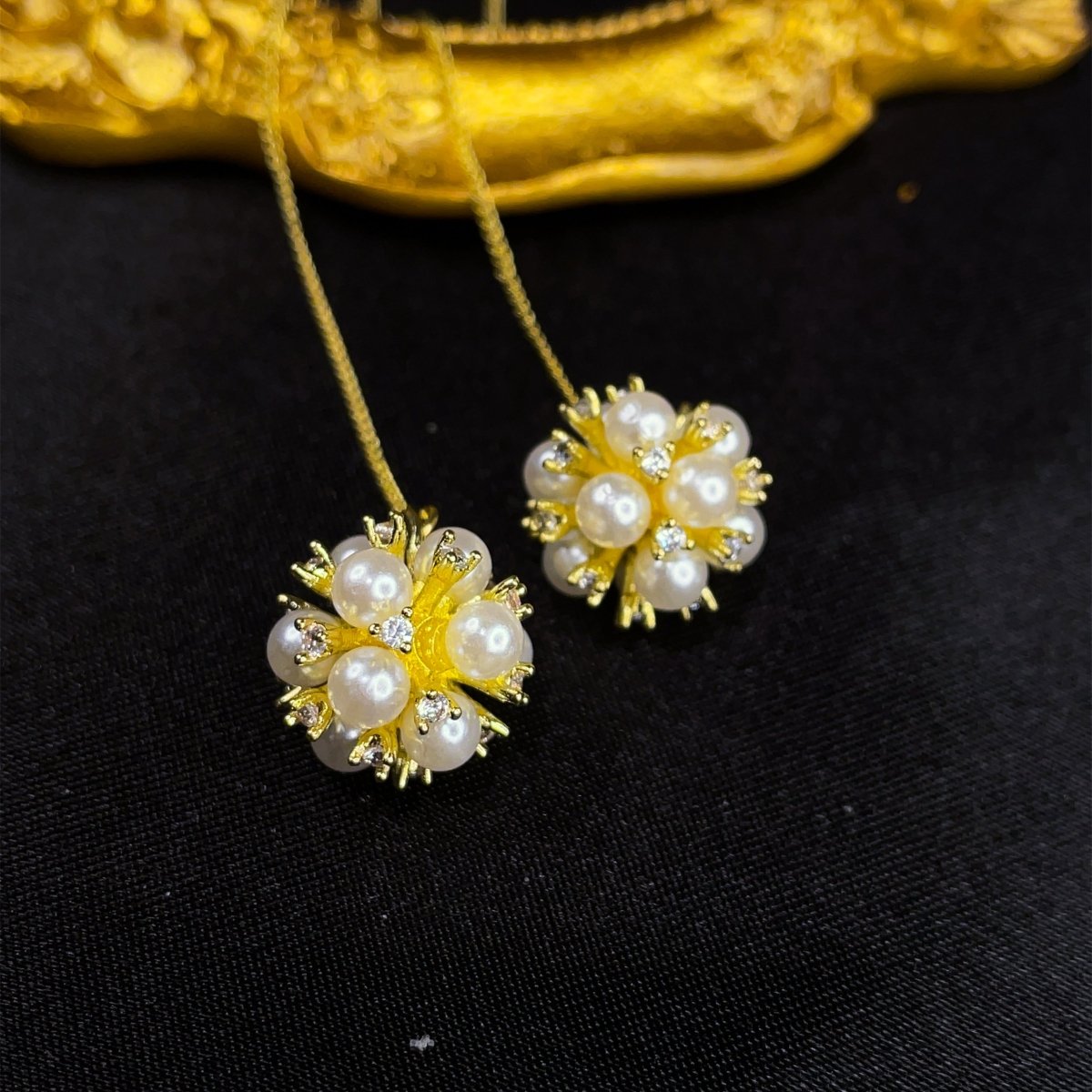 Pearl Pom Pom Ear Threader Earrings - SandyKandy