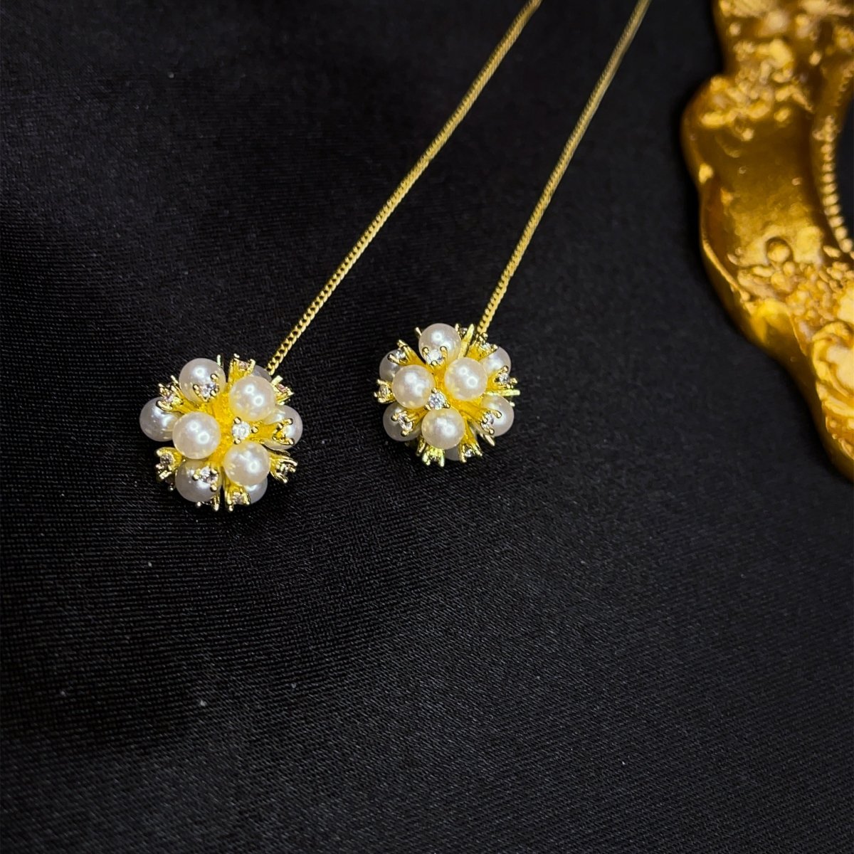 Pearl Pom Pom Ear Threader Earrings - SandyKandy