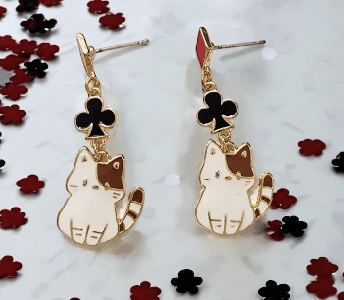 Poker Cat Earrings - SandyKandy