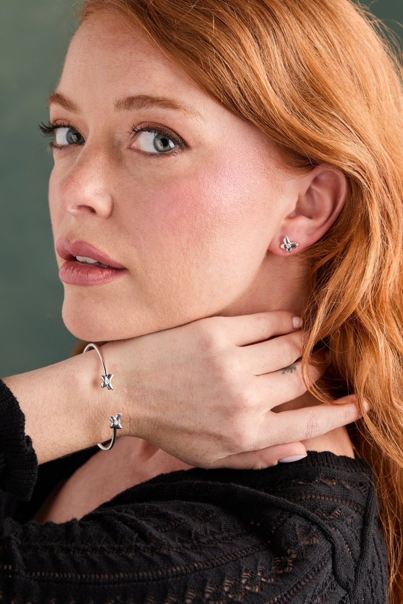 Puffy Butterfly Crystal Flex Cuff Bracelet - SandyKandy