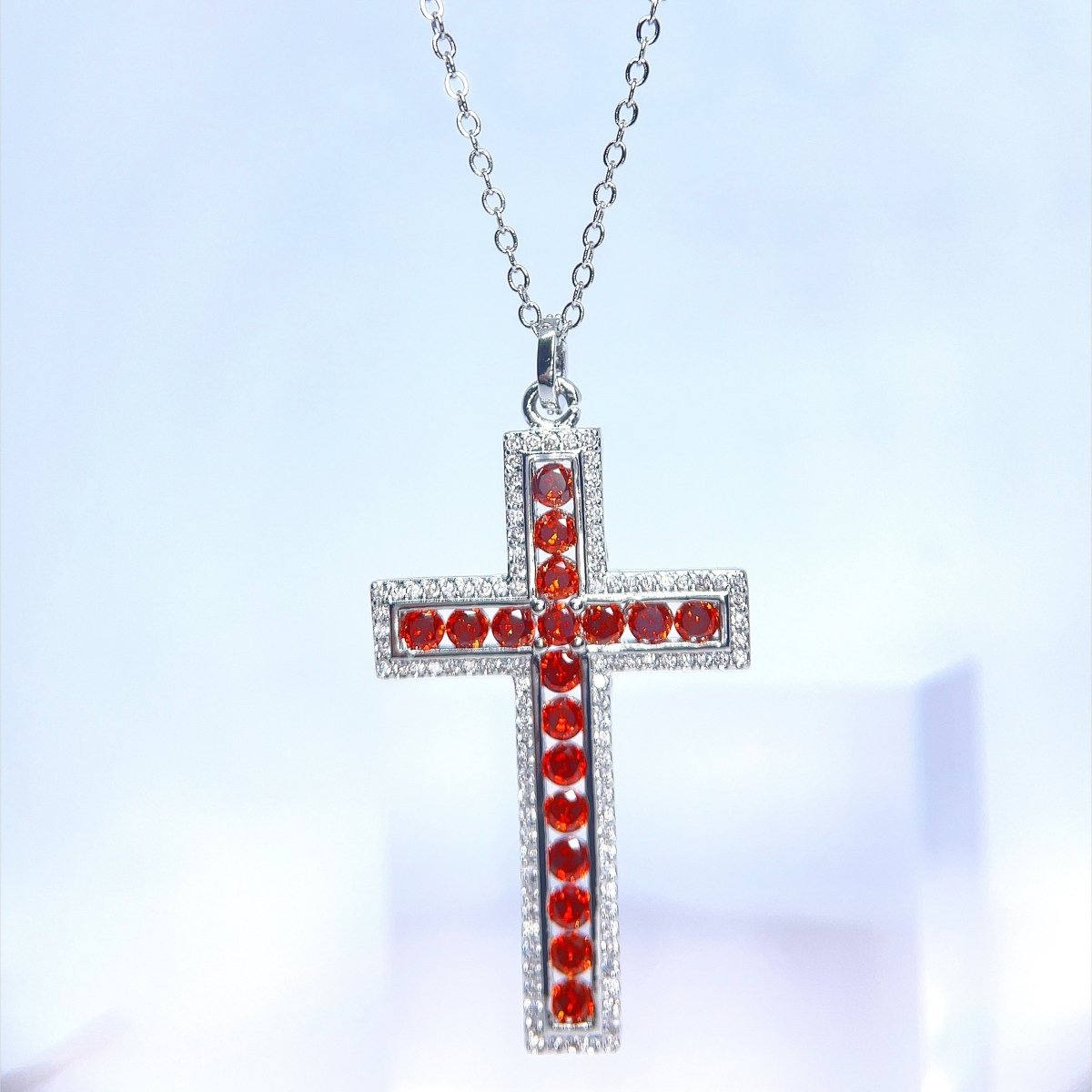 Ruby Red Crystal Cross Necklace - SandyKandy