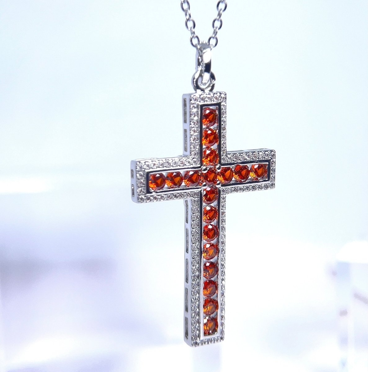Ruby Red Crystal Cross Necklace - SandyKandy