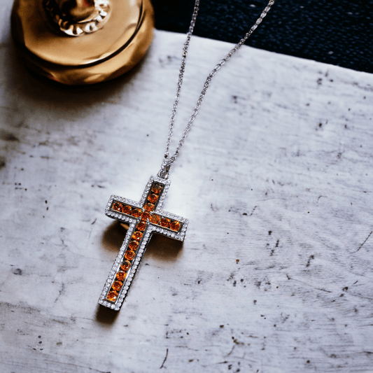 Ruby Red Crystal Cross Necklace - SandyKandy