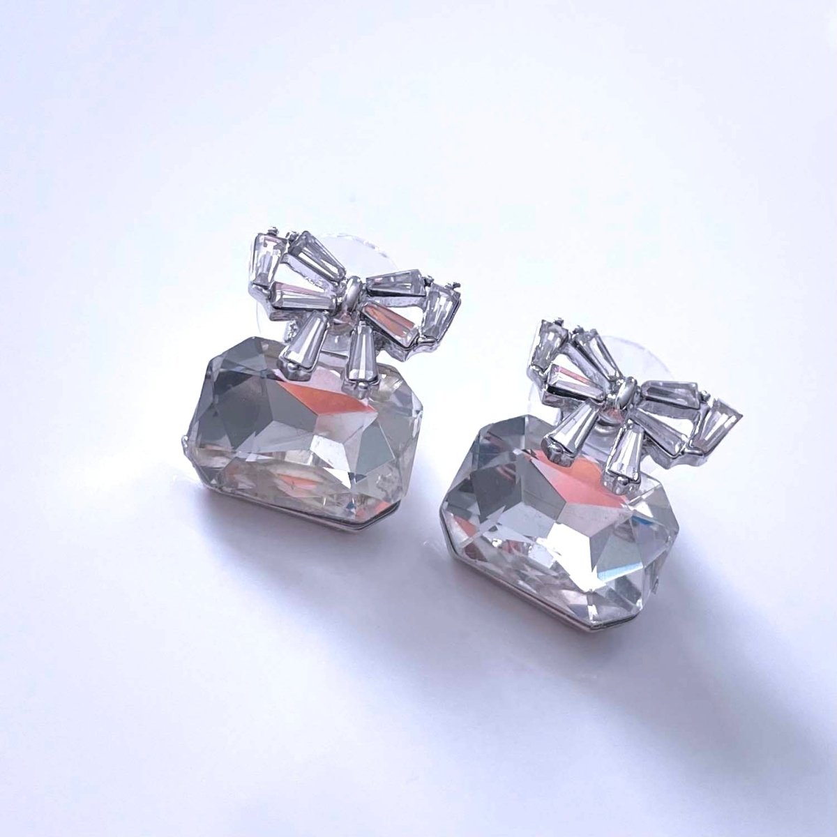 Silver Crystal Bow Studs - SandyKandy