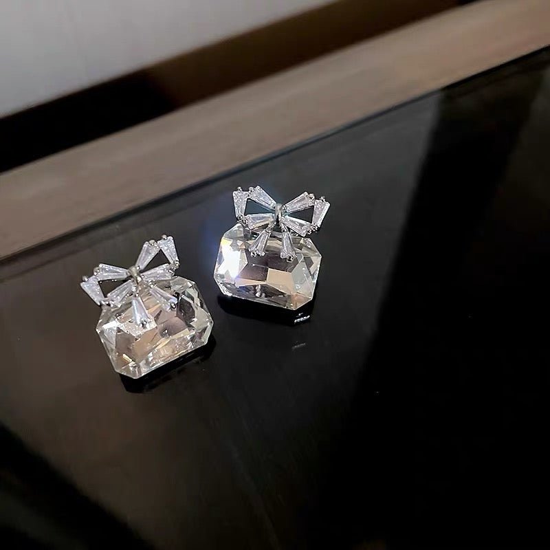 Silver Crystal Bow Studs - SandyKandy