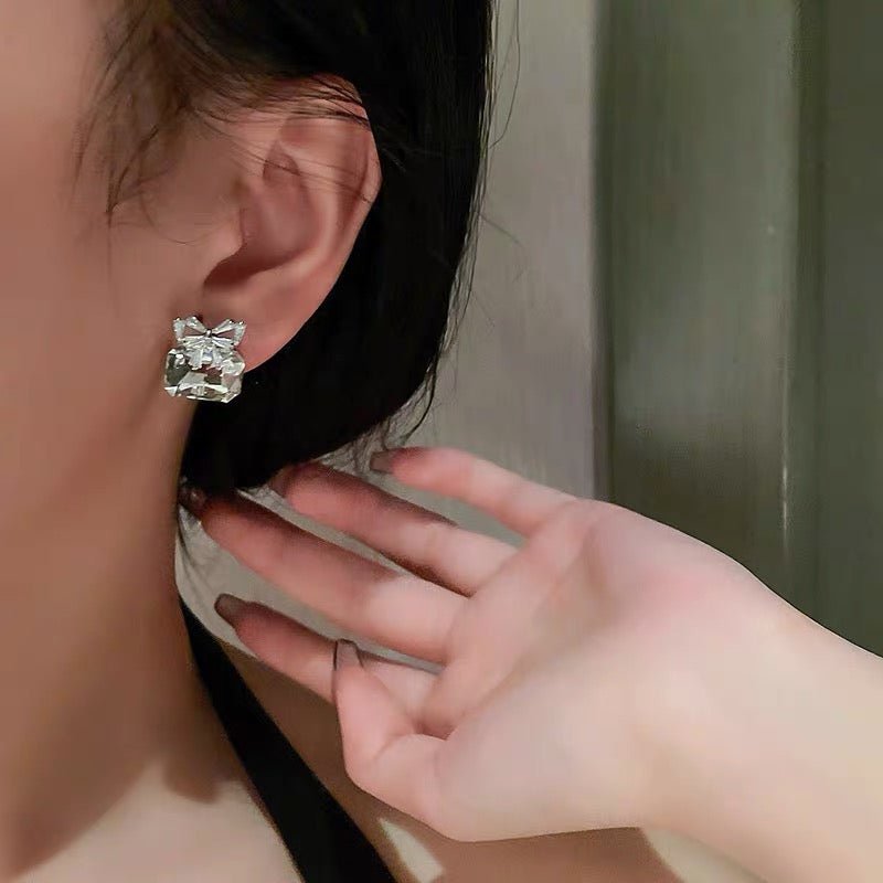 Silver Crystal Bow Studs - SandyKandy