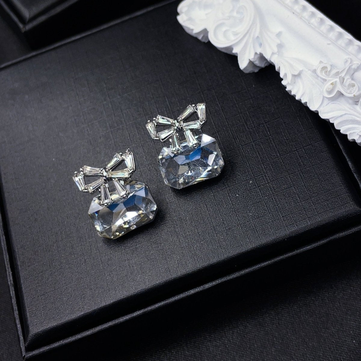 Silver Crystal Bow Studs - SandyKandy