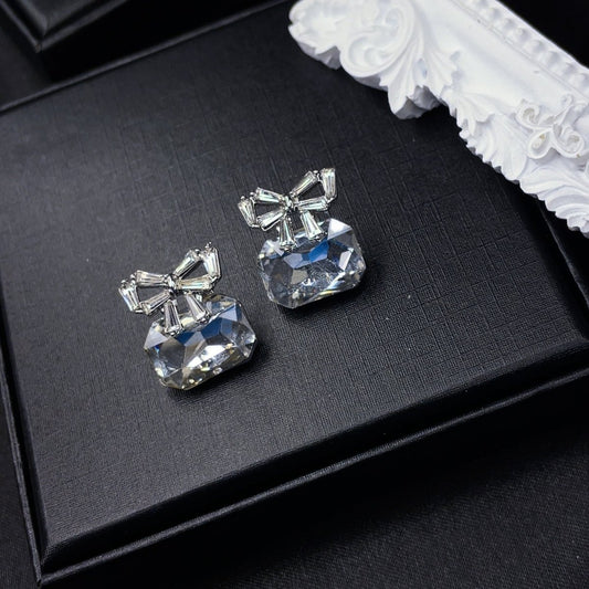 Silver Crystal Bow Studs - SandyKandy