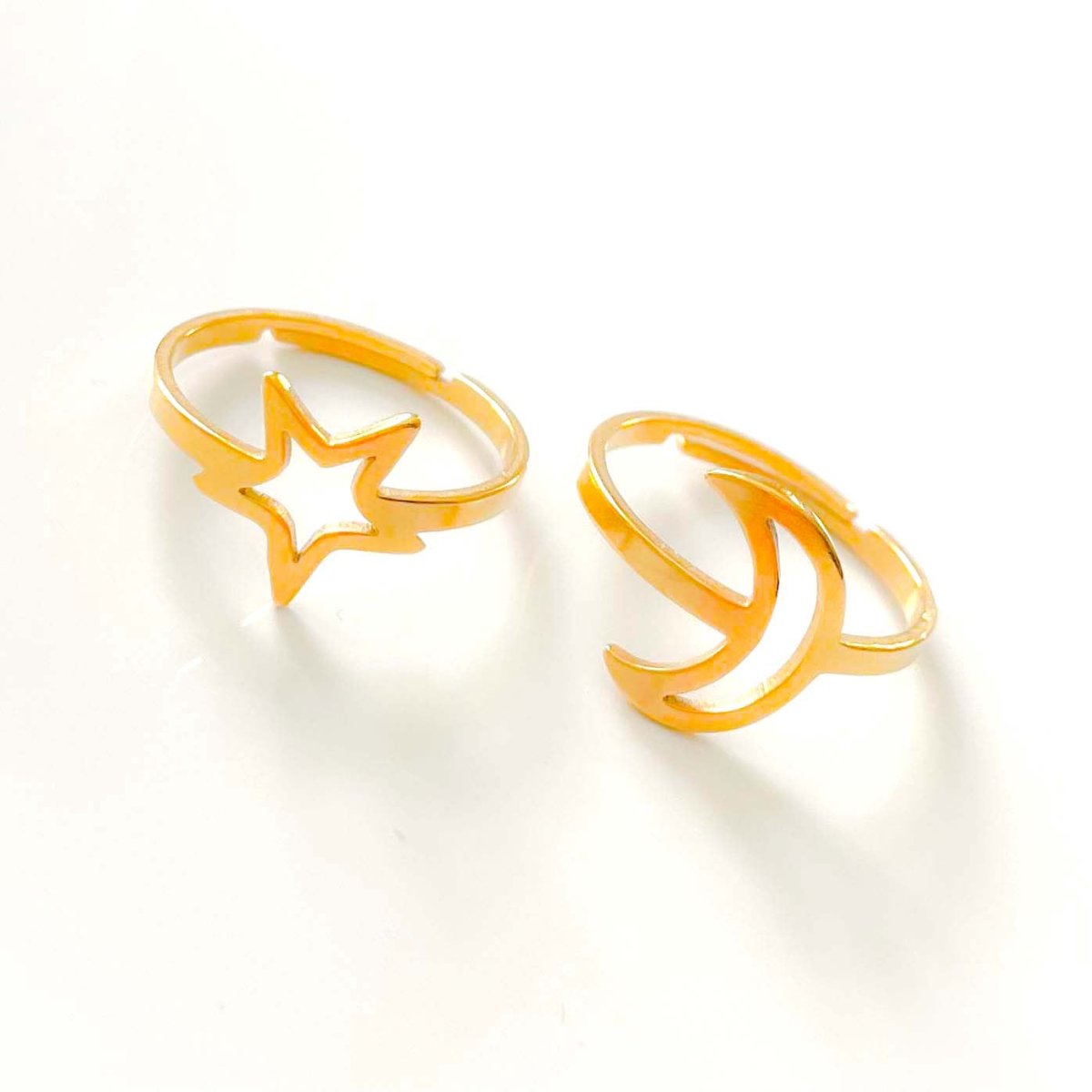 Stainless Steel Crescent & Star Rings set of 2 - SandyKandy