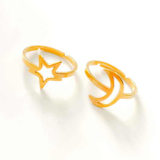 Stainless Steel Crescent & Star Rings set of 2 - SandyKandy