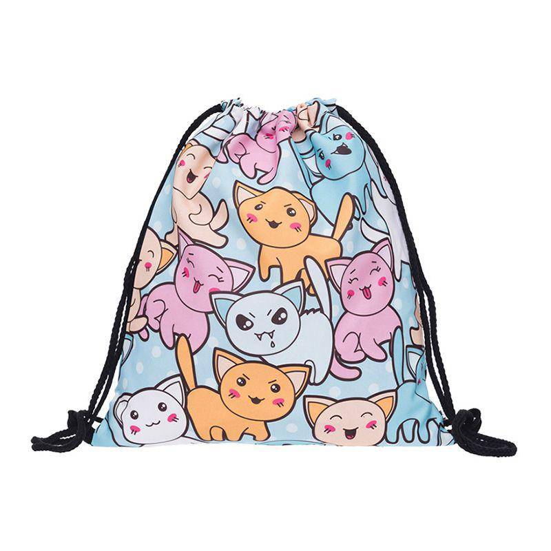 Cartoon Kitty Printed Drawstring Backpack Bag | SandyKandy Limited Co