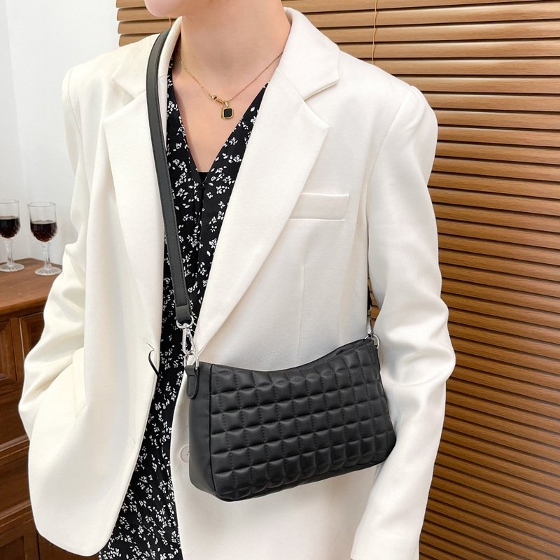 Casual Crease Design Plaid Pattern Solid Color Hobo Shoulder Handle Bag | SandyKandy Limited Co