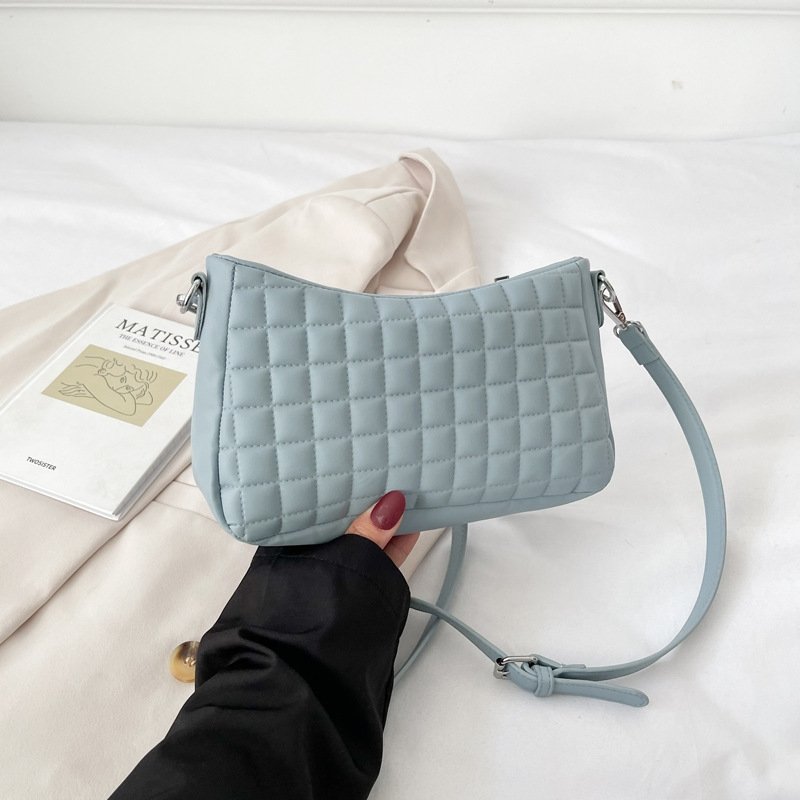Casual Crease Design Plaid Pattern Solid Color Hobo Shoulder Handle Bag | SandyKandy Limited Co