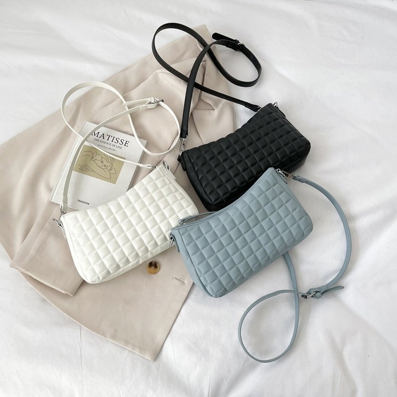 Casual Crease Design Plaid Pattern Solid Color Hobo Shoulder Handle Bag | SandyKandy Limited Co