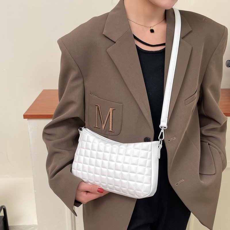 Casual Crease Design Plaid Pattern Solid Color Hobo Shoulder Handle Bag | SandyKandy Limited Co