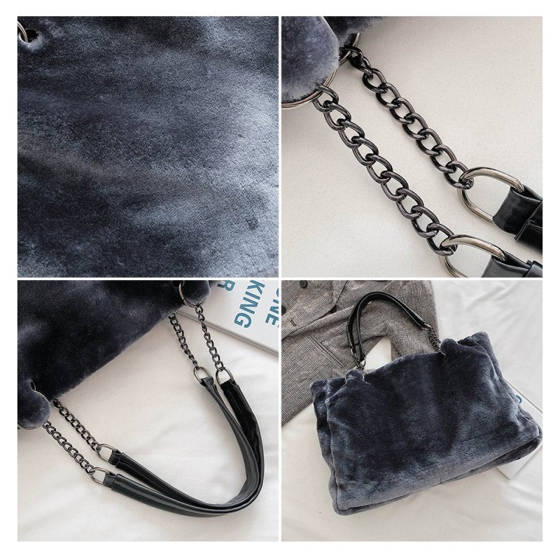 Casual Solid Color Large Capacity Plush Shoulder Bag | SandyKandy Limited Co