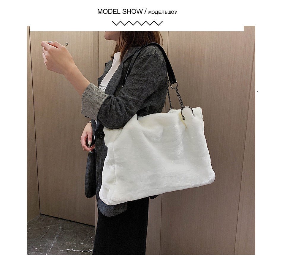 Casual Solid Color Large Capacity Plush Shoulder Bag | SandyKandy Limited Co