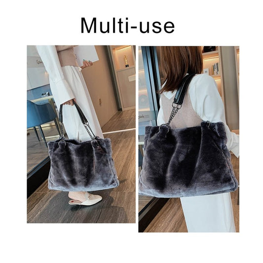 Casual Solid Color Large Capacity Plush Shoulder Bag | SandyKandy Limited Co