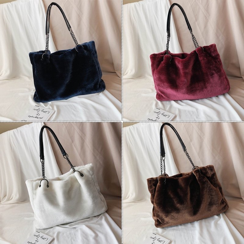 Casual Solid Color Large Capacity Plush Shoulder Bag | SandyKandy Limited Co
