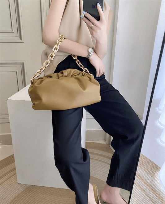 Casual Thick Chain Crease Design Solid Color Shoulder Handle Bag | SandyKandy Limited Co