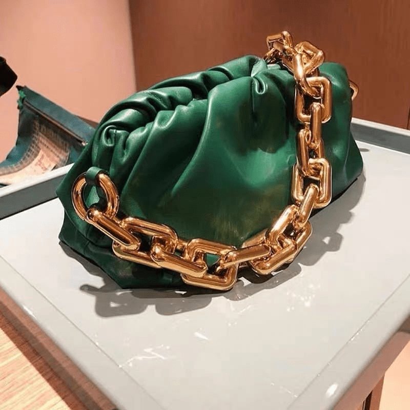 Casual Thick Chain Crease Design Solid Color Shoulder Handle Bag | SandyKandy Limited Co