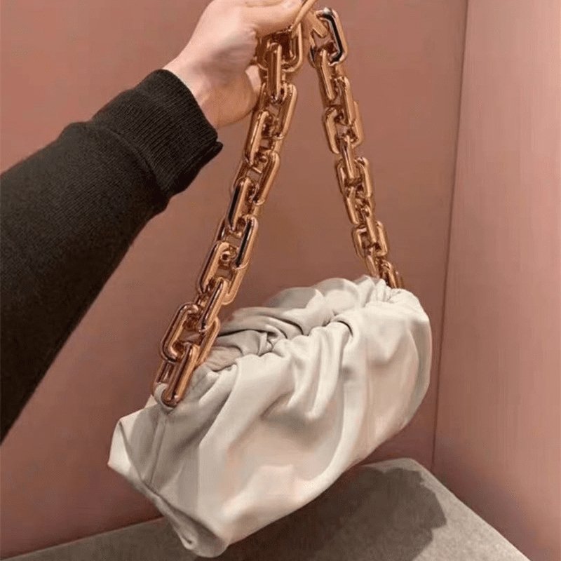 Casual Thick Chain Crease Design Solid Color Shoulder Handle Bag | SandyKandy Limited Co