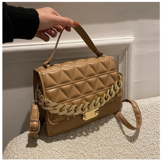 Chain Design Rhombus Embossing Solid Color Crossbody Bag | SandyKandy Limited Co