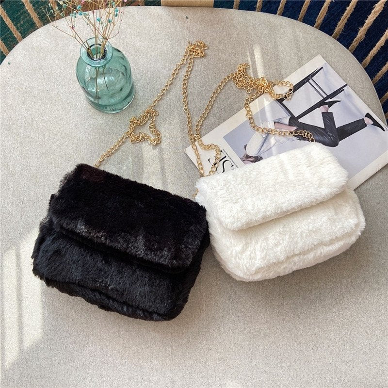 Chic Flap Design Solid Color Plush Crossbody Bag | SandyKandy Limited Co