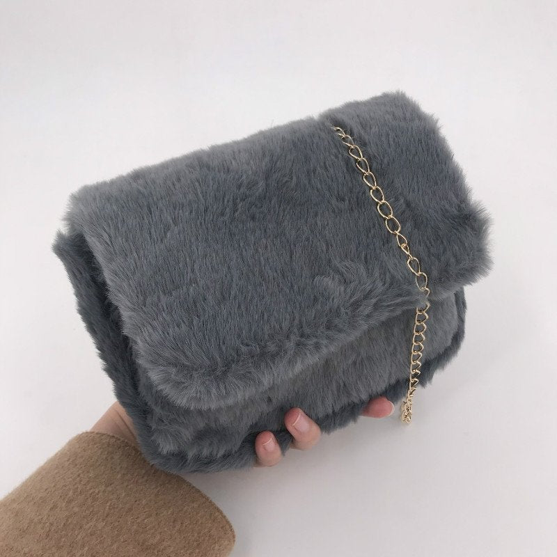 Chic Flap Design Solid Color Plush Crossbody Bag | SandyKandy Limited Co