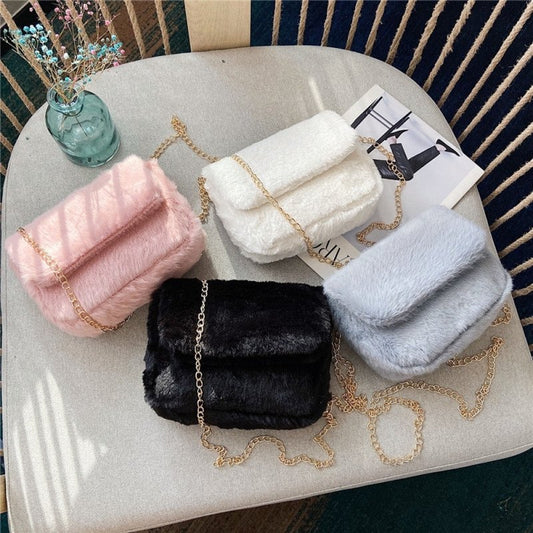 Chic Flap Design Solid Color Plush Crossbody Bag | SandyKandy Limited Co