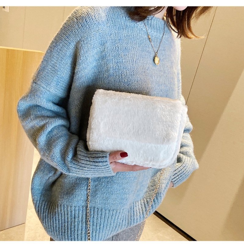 Chic Flap Design Solid Color Plush Crossbody Bag | SandyKandy Limited Co