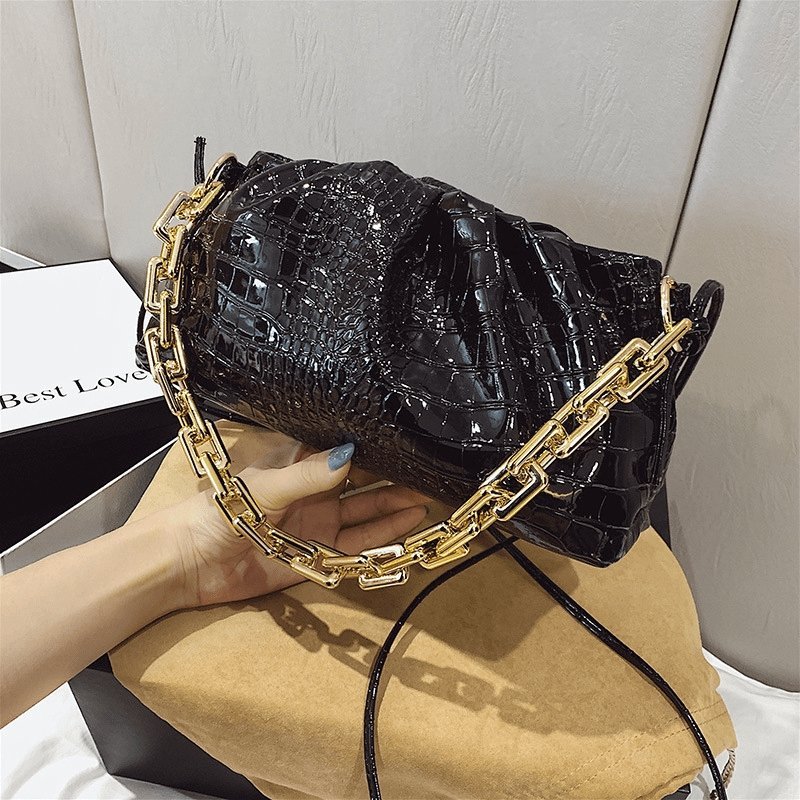 Crease Thick Chain Design Solid Color Shoulder Bag Tote Baguette | SandyKandy Limited Co
