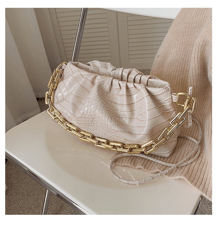 Crease Thick Chain Design Solid Color Shoulder Bag Tote Baguette | SandyKandy Limited Co