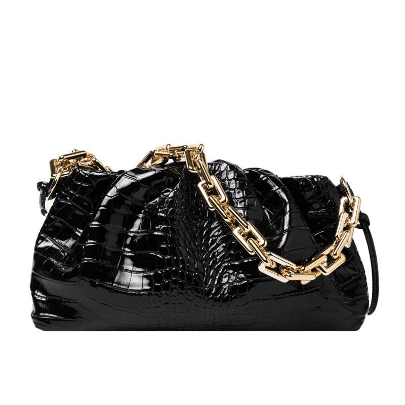 Crease Thick Chain Design Solid Color Shoulder Bag Tote Baguette | SandyKandy Limited Co