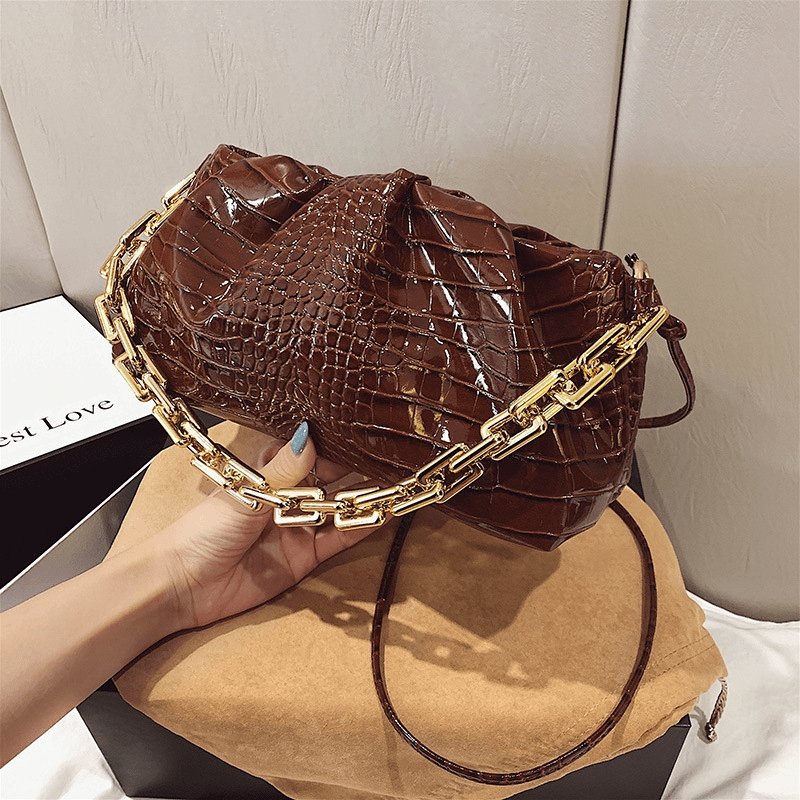 Crease Thick Chain Design Solid Color Shoulder Bag Tote Baguette | SandyKandy Limited Co