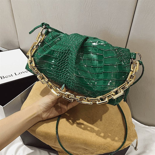 Crease Thick Chain Design Solid Color Shoulder Bag Tote Baguette | SandyKandy Limited Co